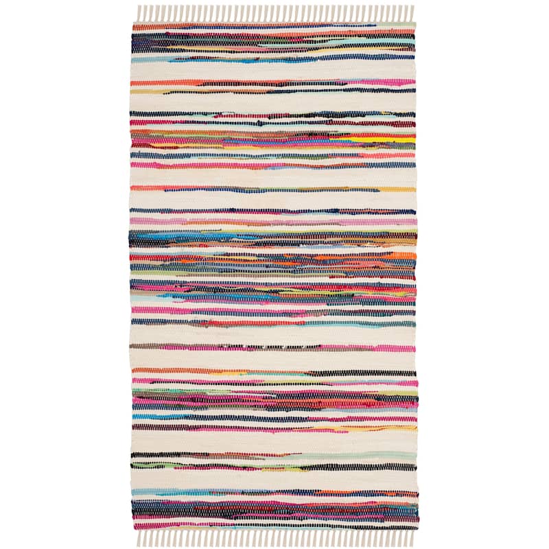SAFAVIEH Handmade Rag Rug Jakayla with Fringe Casual Stripe - 2'6" x 4' - Ivory/Multi