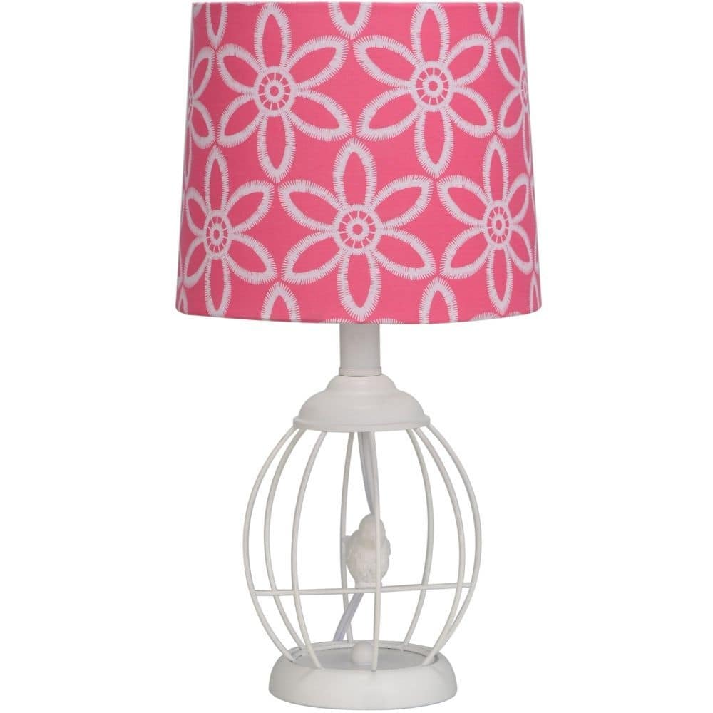 Birdcage 17" Metal Table Lamp with Linen Shade, White