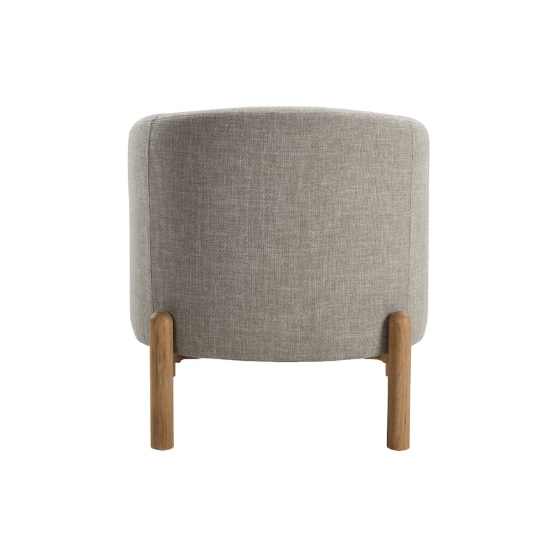 Diya Barrel Style Accent Chair, Taupe Gray Polyester, Brown Wood Legs