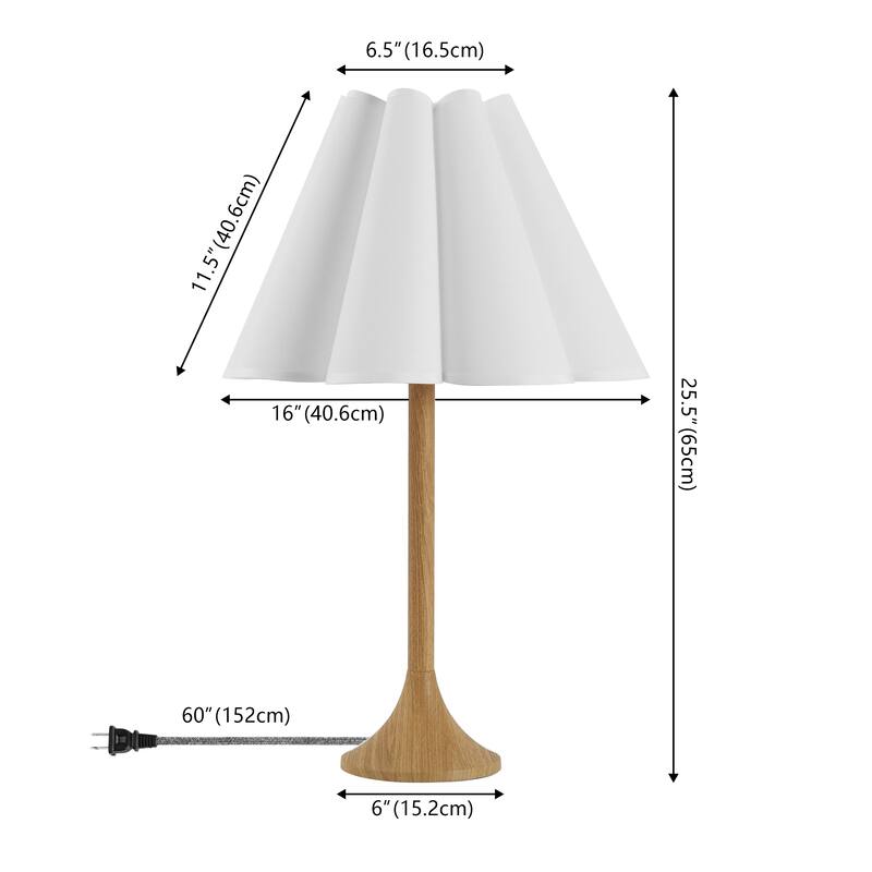 By JONATHAN Y, Abel 25.5" Pleated Shade Wood Column LED Table Lamp, (Set of 2)