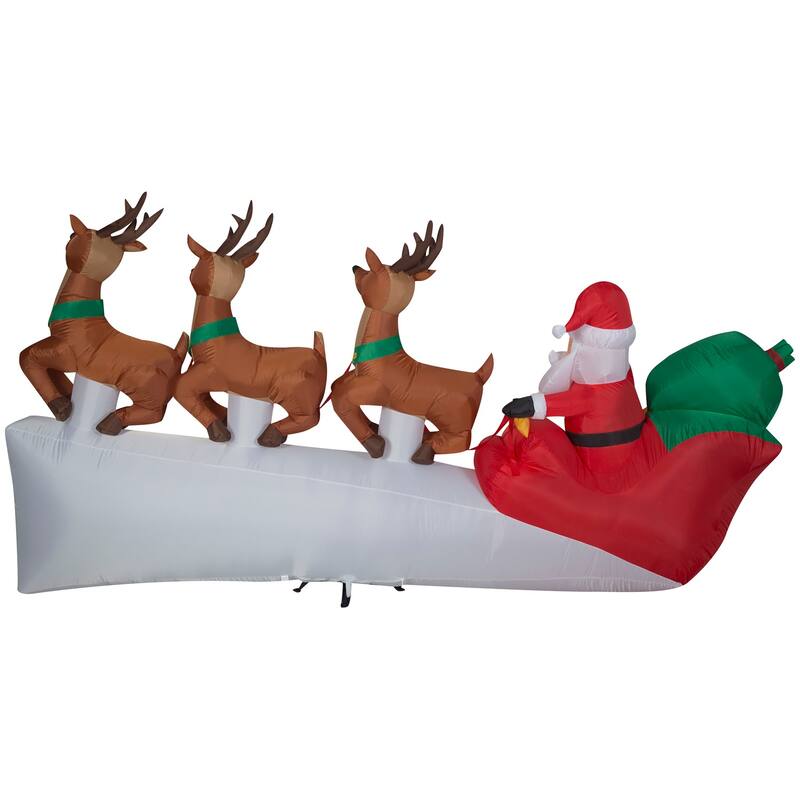 Gemmy Christmas Inflatable Santa's Sleigh with Flying Reindeer, 5.5 ft Tall