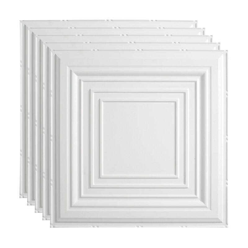 FASÄDE Traditional Style 3 Decorative Vinyl 2ft x 2ft Lay in Ceiling Panel in Gloss White (5 Pack) - 5 Pack - Gloss White