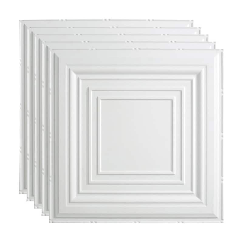FASÄDE Traditional Style 3 Decorative Vinyl 2ft x 2ft Lay in Ceiling Panel in Matte White (5 Pack) - 5 Pack - Matte White