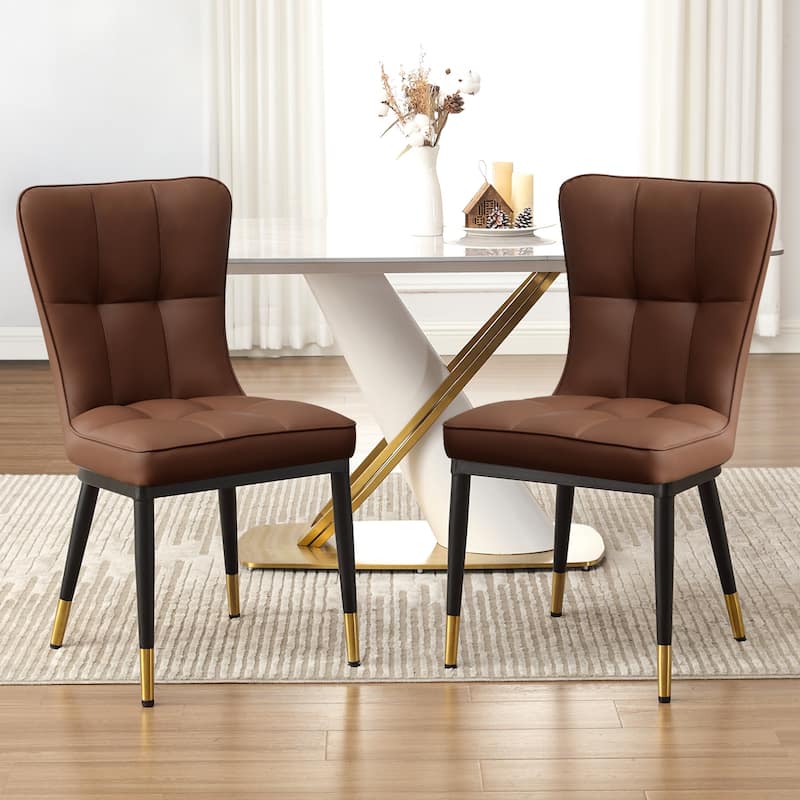 Faux Leather Upholstered Dining Chairs Set of 2/4 - Set of 2 - Brown