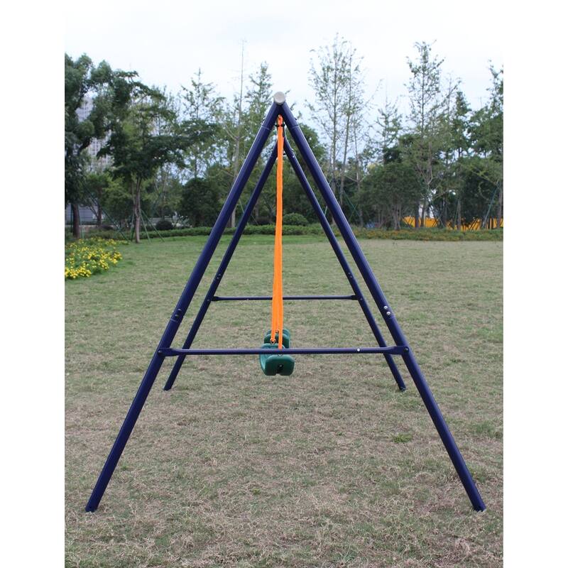 Roomfitters Two Station Metal Swing Set for Outdoor Backyard Fun, Stable A-Frame Design for Active Play, Blue