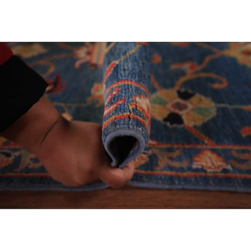 Blue Floral Ziegler Vegetable Dye Runner Rug Hand-Knotted Wool Carpet - 2'8" x 12'3"
