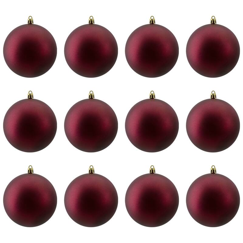 12ct Matte Burgundy Red Shatterproof Christmas Ball Ornaments 4"