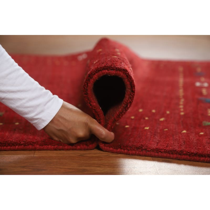 Red Gabbeh Indian Rug Hand-Knotted Tribal Oriental Wool Carpet - 3'11" x 5'11"
