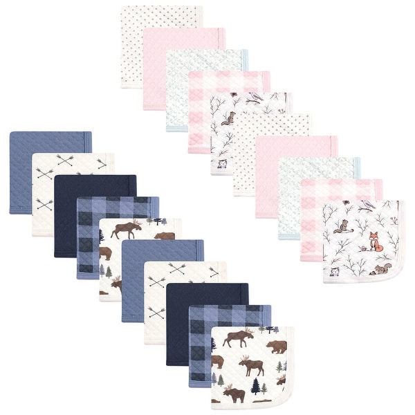 slide 1 of 1, Hudson Baby Infant Girl 20Pc Quilted Cotton Washcloths, Moose Bear Enchanted Forest, One Size One Size - Moose Bear Enchanted Forest