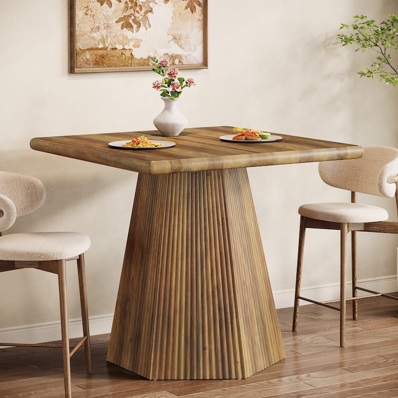 31.5-Inch Square Dining Table with Sturdy Pedestal Base - Brown