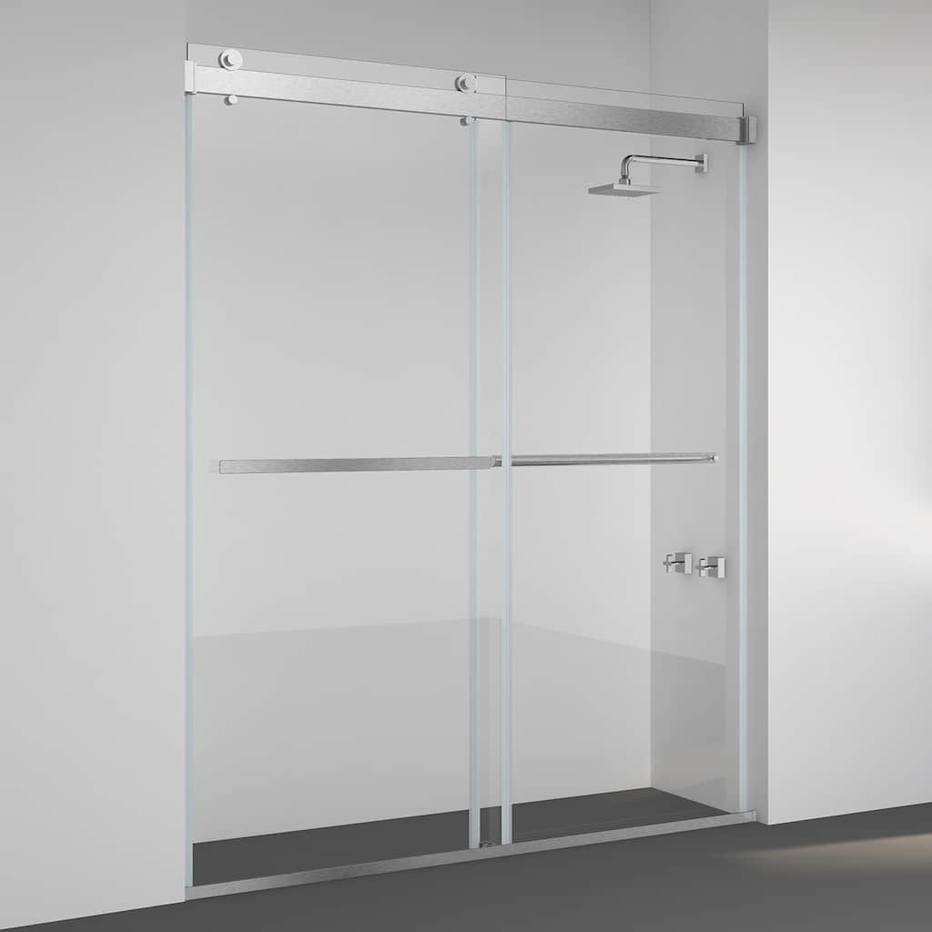 Spezia 64"W x 76"H Sliding Frameless Shower Door in Brushed Nickel