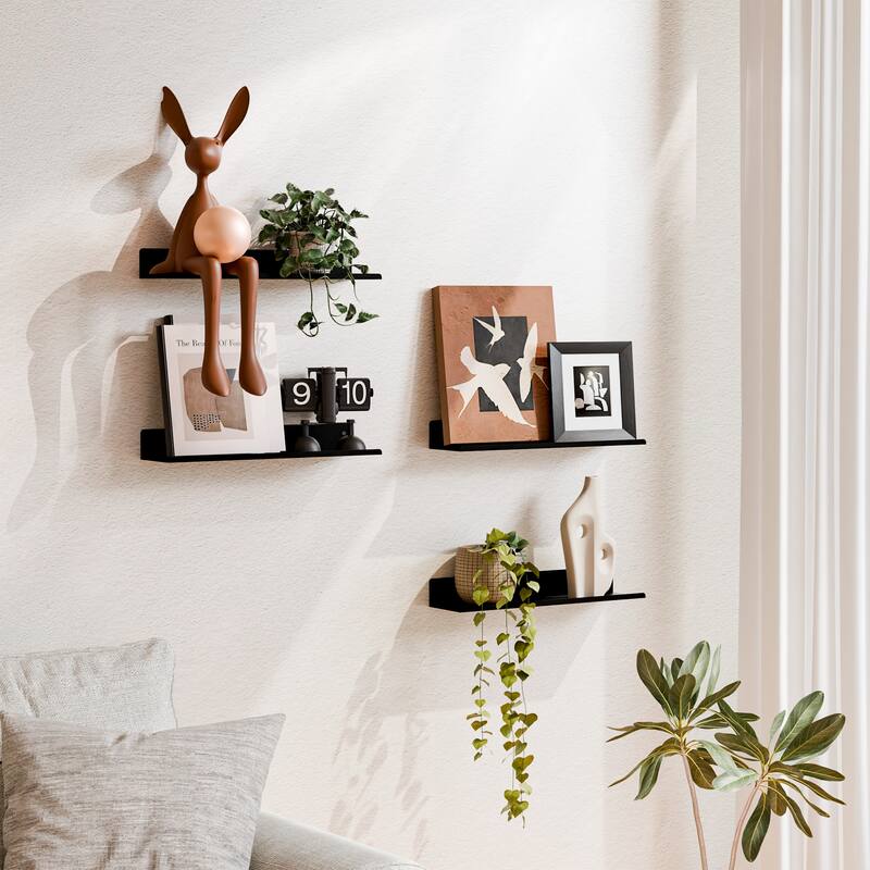 Set of 4 Wooden Floating Wall Shelves for Bathroom, Kitchen, Living Room