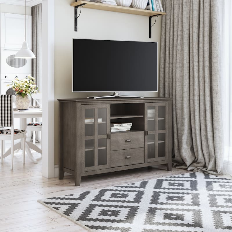 WYNDENHALL Stratford 53-inch Solid Wood TV Media Stand - 53 inch wide - Farmhouse Grey