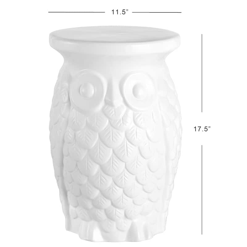 Groovy Owl 17.5" Ceramic Garden Stool, White by JONATHAN Y
