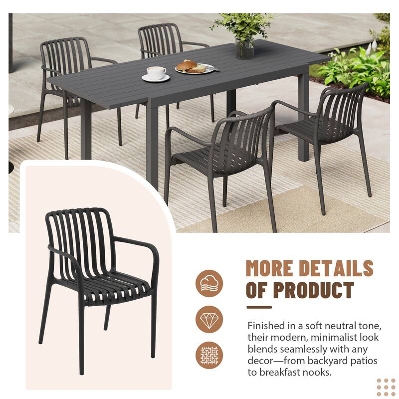Outdoor Dining Set 5-Piece Stackable Plastic Lightweight Dining Armchair and Extendable Dining Table