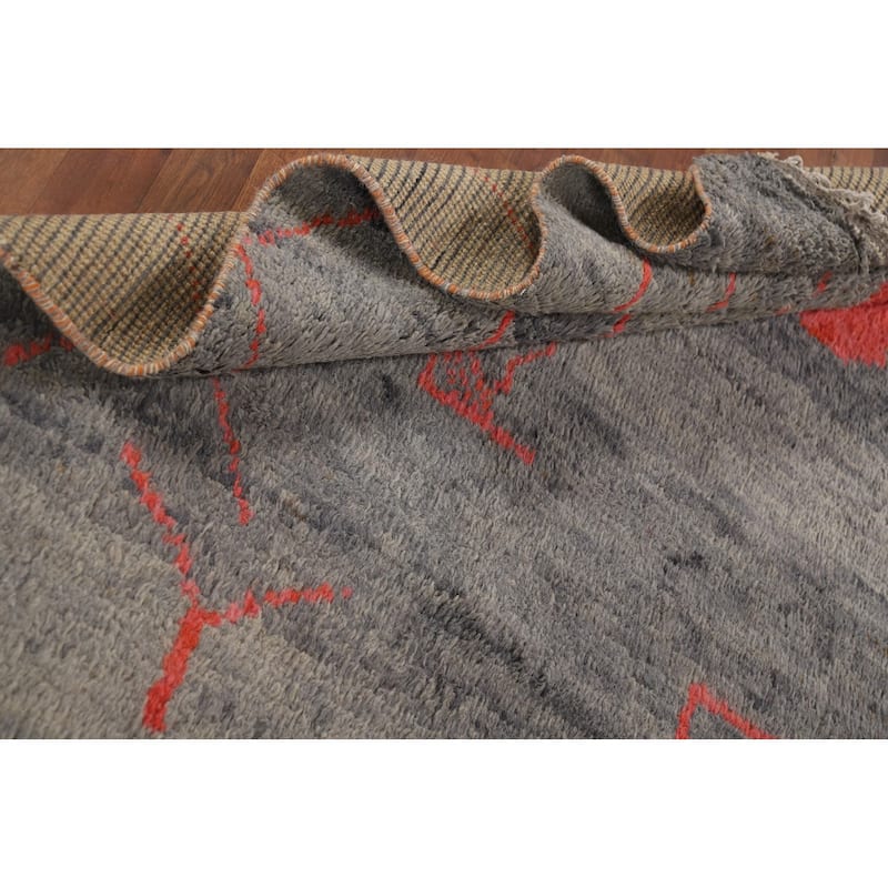 Moroccan Oriental Area Rug Hand-Knotted Grey Wool Carpet - 8'0" x 10'7"