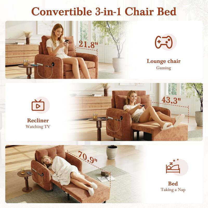 3-in-1 Multi-functional Tufted Chenille Lounge with Storage Space by Harper&Bright Designs