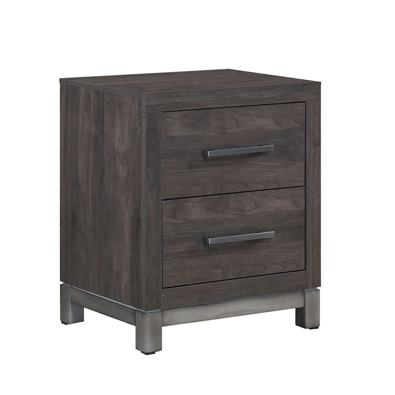 Modern Sleek Design Nightstand, Bedside Organizer with Silver Handle Drawers, Sofa Side Table with Wooden Top, Entry Side Table