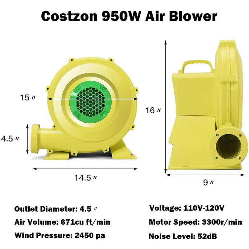 Air Blower, Pump Fan Commercial Inflatable Bouncer Blower, for Inflatable Bounce House Jumper Bouncy Castle, 950 Watt