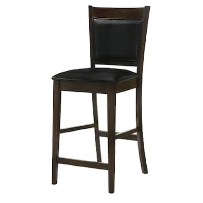 Counter Height Chair Vinyl Padded Seat & Back, Espresso Brown, Set of 2 - 39.75 H x 17.25 W x 20 L Inches