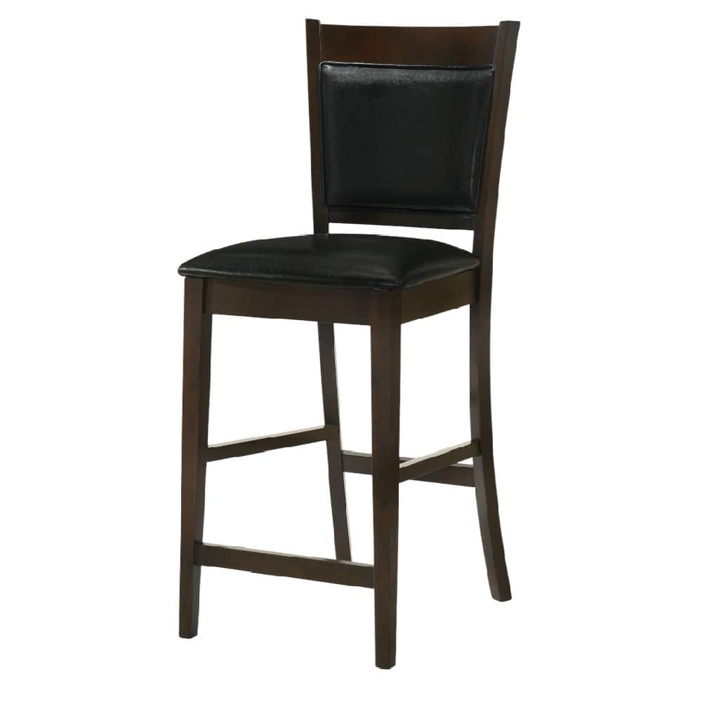 Counter Height Chair Vinyl Padded Seat & Back, Espresso Brown, Set of 2 - 39.75 H x 17.25 W x 20 L Inches