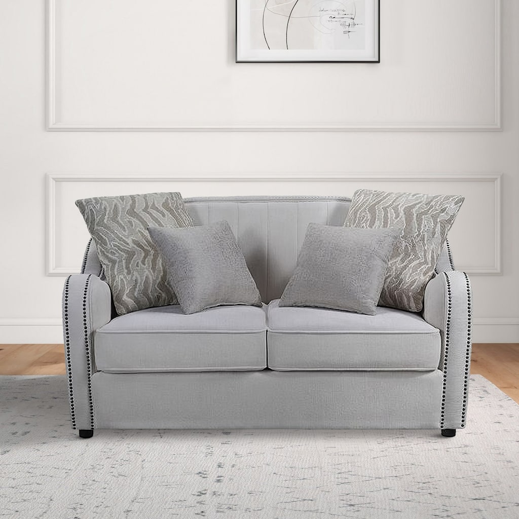 Loveseat with Rounded Back and Nailhead Trim, Offwhite