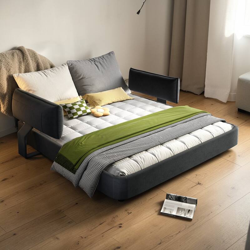 King Size Cloud Bed Frame with Oversized Movable Headboard, Chenille Upholstered Platform Bed with Metal & Wood Support