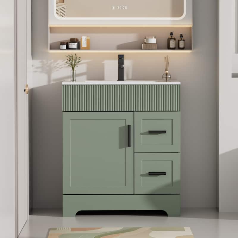Modern 24/30/36/48" Wave-Line Bathroom Vanity Set with Sink & Faucet - 30"-Green - 30"