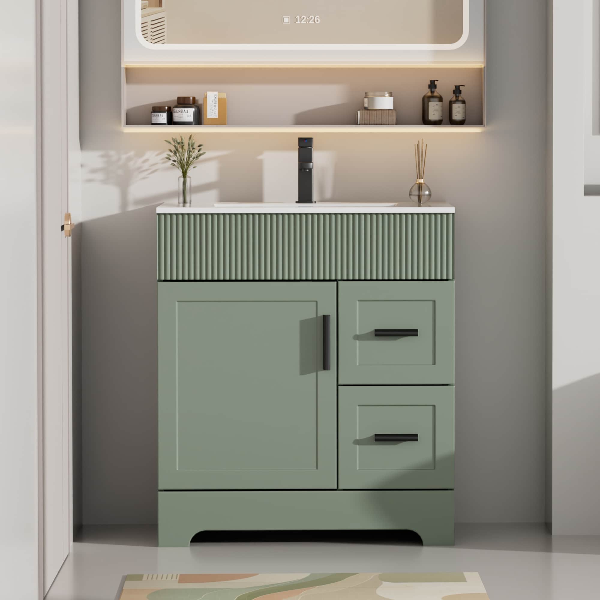 Modern 24"/30"/36"/48" Wave-Line Bathroom Vanity Set with Sink & Faucet