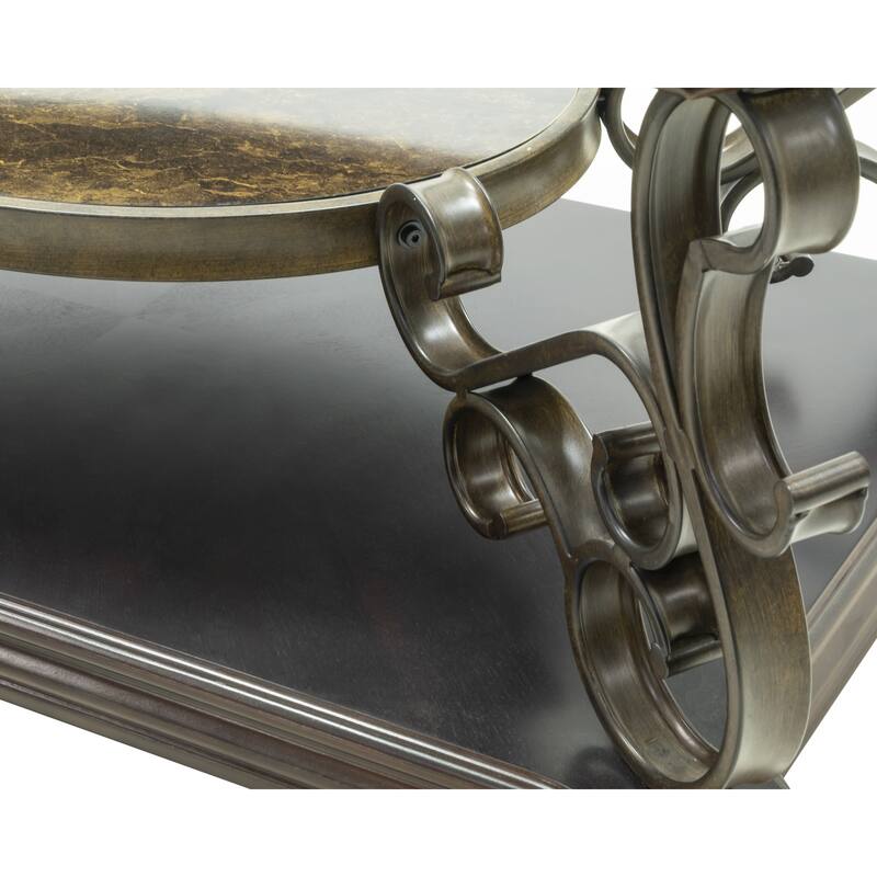 Roomfitters Modern Cocktail Table with Glass Top, Faux Marble MDF Shelf and Metal Legs, Living Room Coffee Table, White