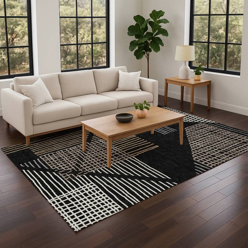Machine Washable Indoor/ Outdoor Casual Contemporary Chantille Rug