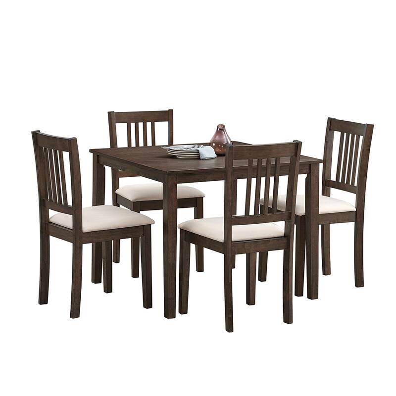 Space-Saving 5-Piece Dining Table Set with Rustic Wooden Table and Comfortable Upholstered Chairs - Ideal for Apartments