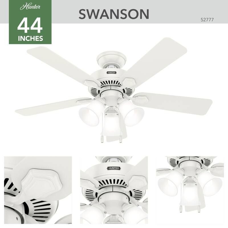 Hunter 44" Swanson Ceiling Fan with LED Light Kit & Pull Chain - Casual Traditional - 4 Speed DC Motor - ENERGY STAR!