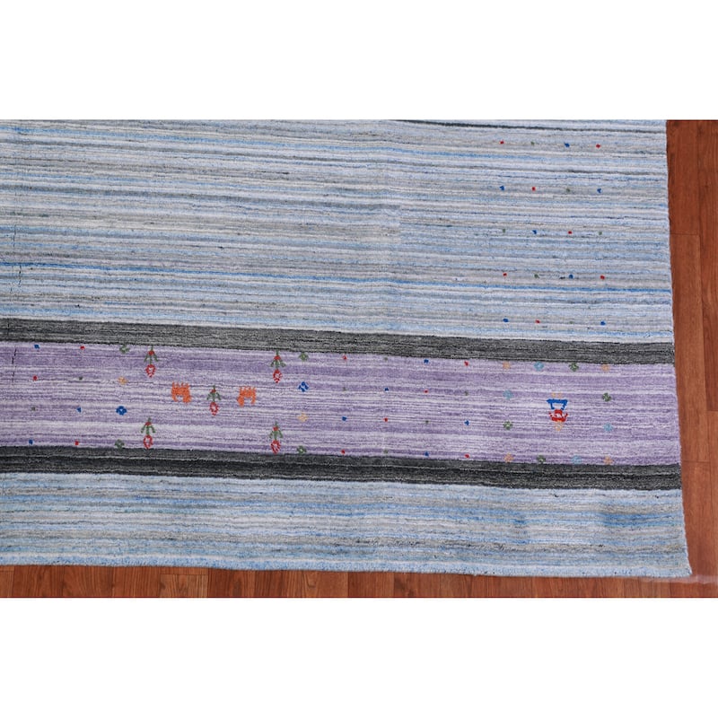 Striped Gabbeh Indian Area Rug Handmade Floral Wool Carpet - 8'4" x 10'2"