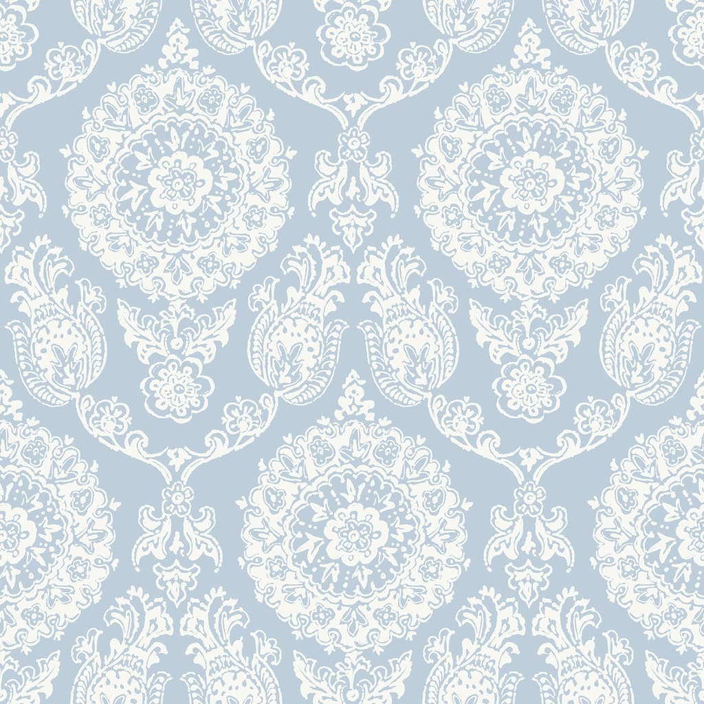 Chesapeake Helm Damask Light Blue Floral Medallion Wallpaper
