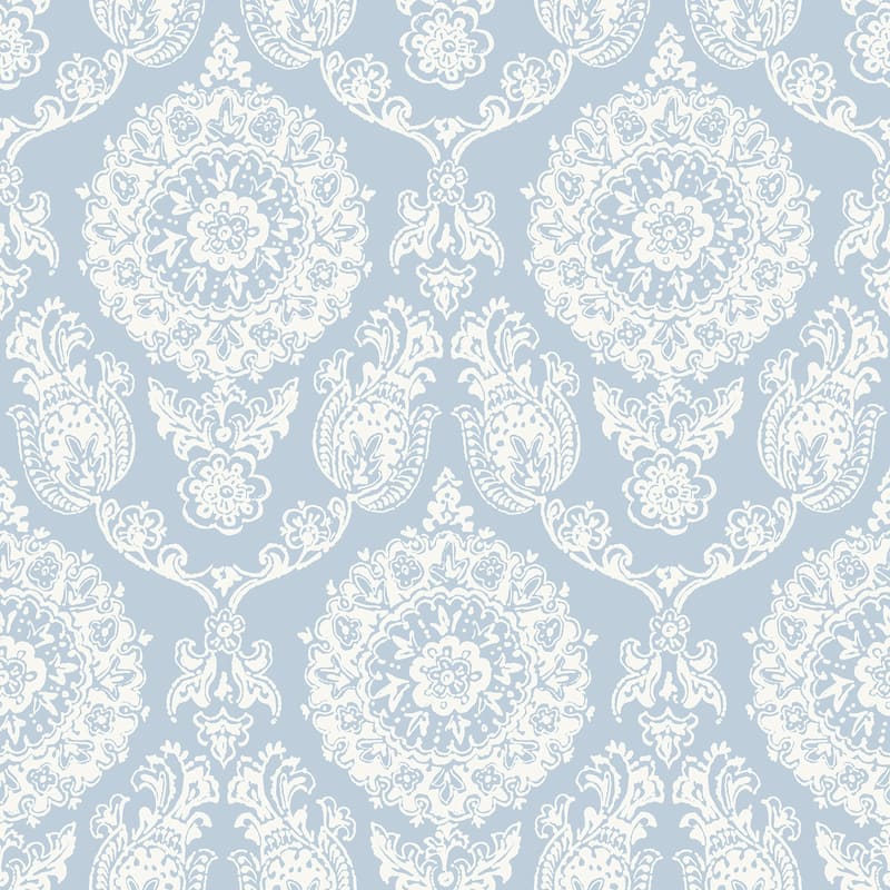 Chesapeake Helm Damask Light Blue Floral Medallion Wallpaper