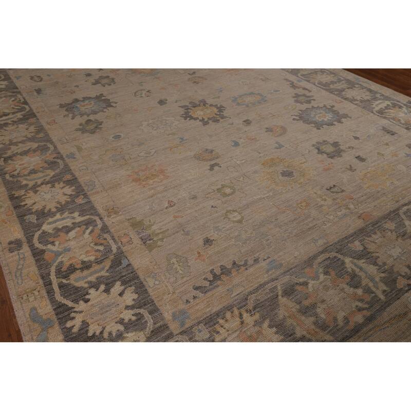 Beige Vegetable Dye Oushak Turkish Area Rug Hand-Knotted Wool Carpet - 9'4"x 11'10"