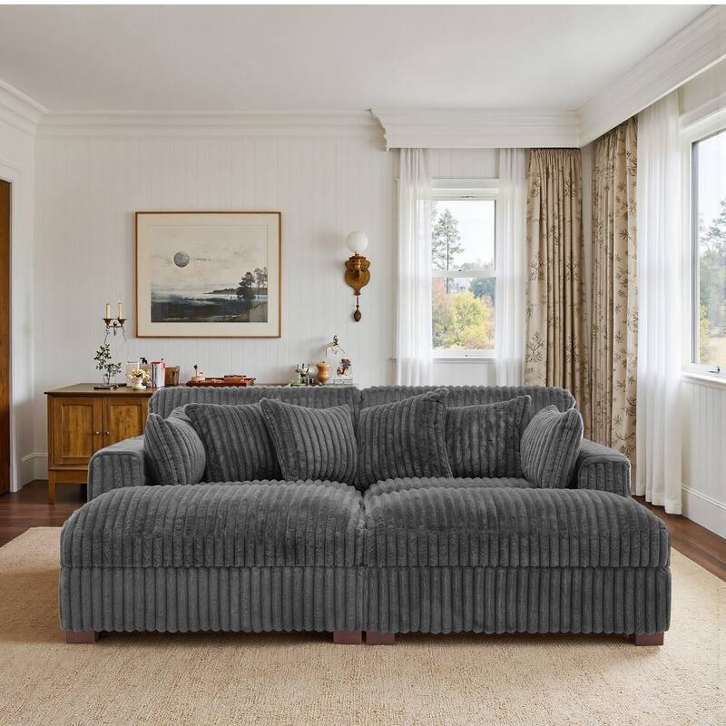Modern Modular Flannel Fabric Upholstered Sectional Sofa with Square Arm