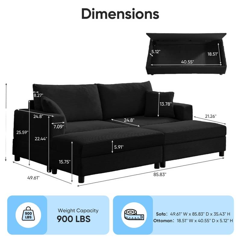 Mixoy Corduroy Chaise Lounge Deep Seat Sleeper Sofa Chair with Storage Ottoman,Upholstered 1-Seater/Loveseat Sofa Couch