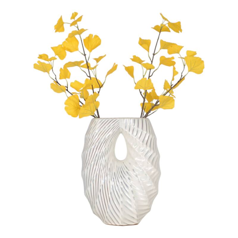 Ceramic Decorative Vase with Coastal Shell and Wavy Textured Design