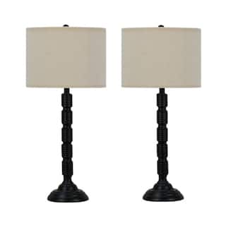 Pair of 30.25" Satin Black Industrial Ribbed Metal Table Lamps with Designer Shades - 30.25