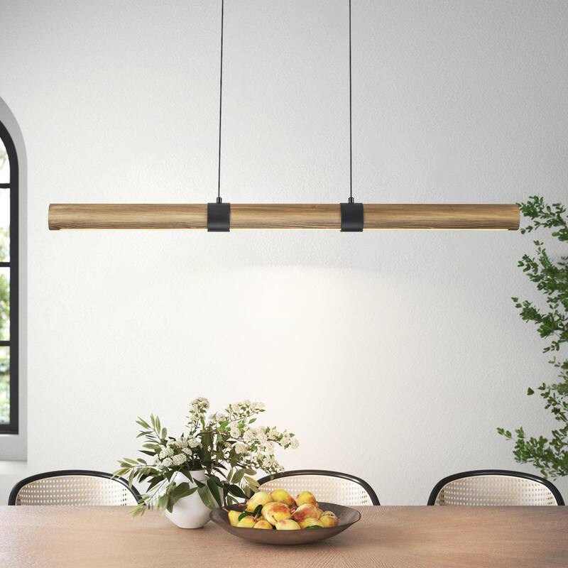 41.3 in. Farmhouse Rustic Linear Wood Integrated LED 3000K Pendant Light