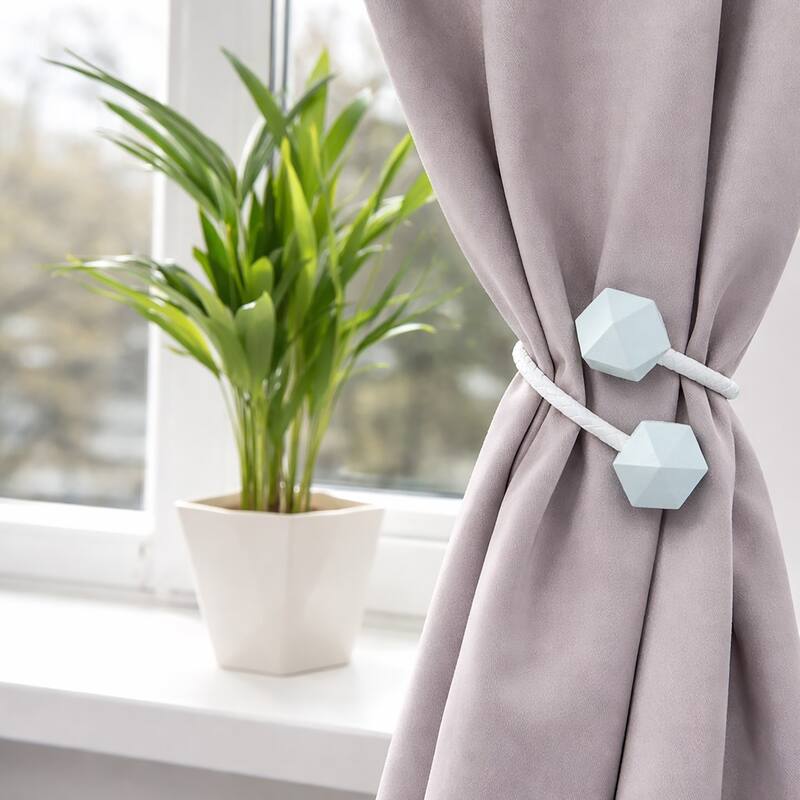 Set of 2 Wooden Cubic Tiebacks Twist Geometrik Big Size - 13"L x 1.4"W x 1.4"D