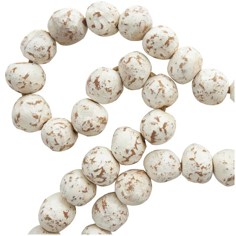 Ceramic Handmade Round Intricately Shaped Large Distressed Beaded Garland with Tassel - Roche River Decor
