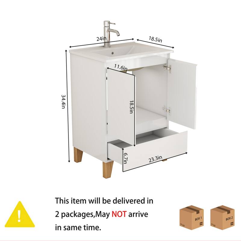 24" Bathroom Vanity with Sink, Wall-Mounted Floating Plywood Bathroom Storage Cabinet with Drawers