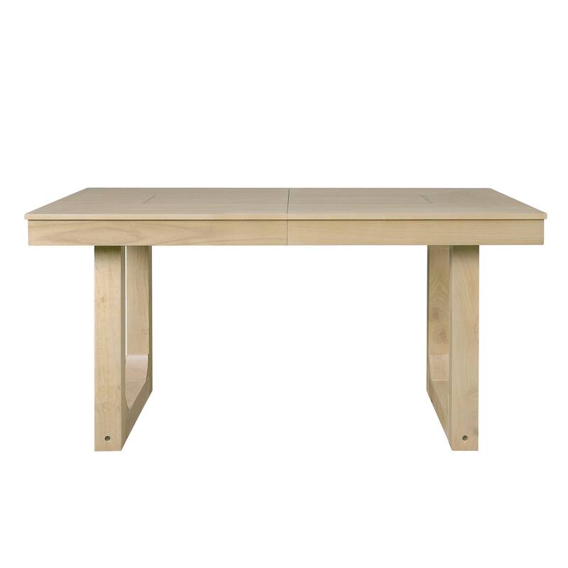 60"-78" Extendable Dining Table with Smooth Rails, Wooden Kitchen Table with Removable Leaf, Double U-Shape Base