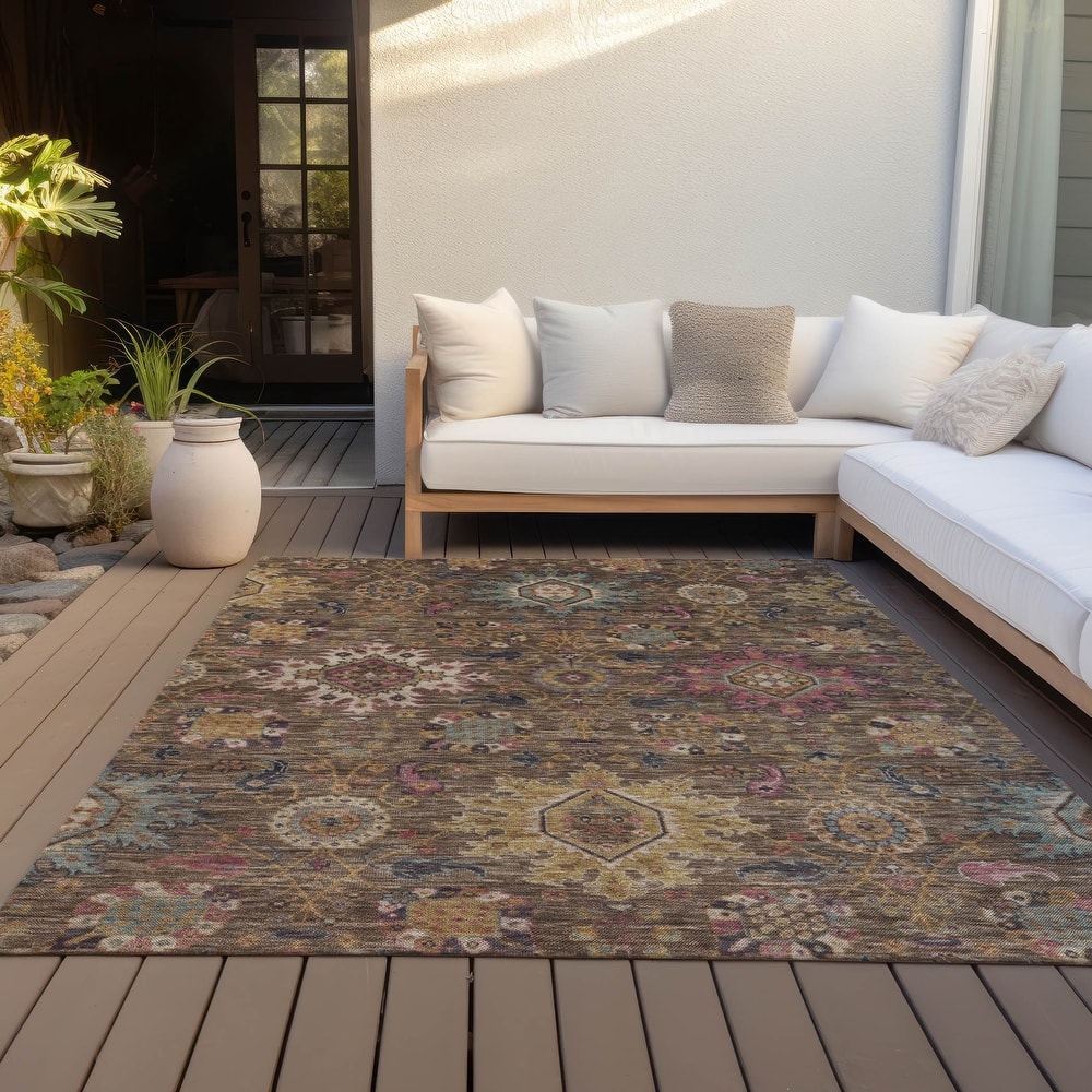 Machine Washable Indoor/Outdoor Boho Traditional Chantille Rug