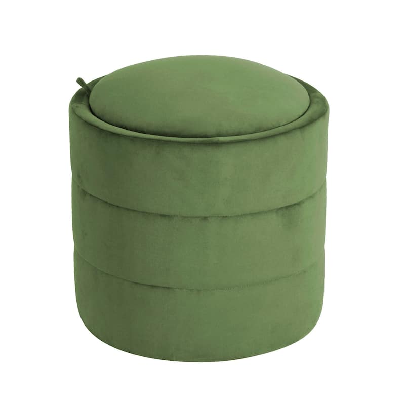 Pero Storage Ottoman, 18 Inch Round Removable Lid, Rich Green Velvet
