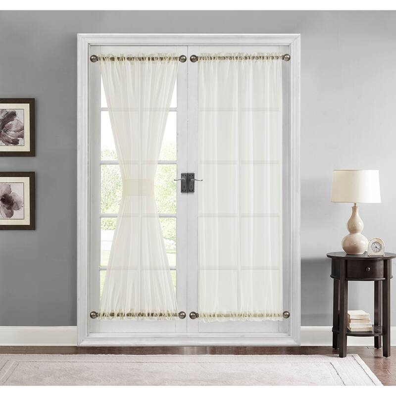 HLC.me Rome Sheer Voile French Door Patio Sidelight Window Treatment Curtain Panels with Tieback Kitchen - 2 Panels