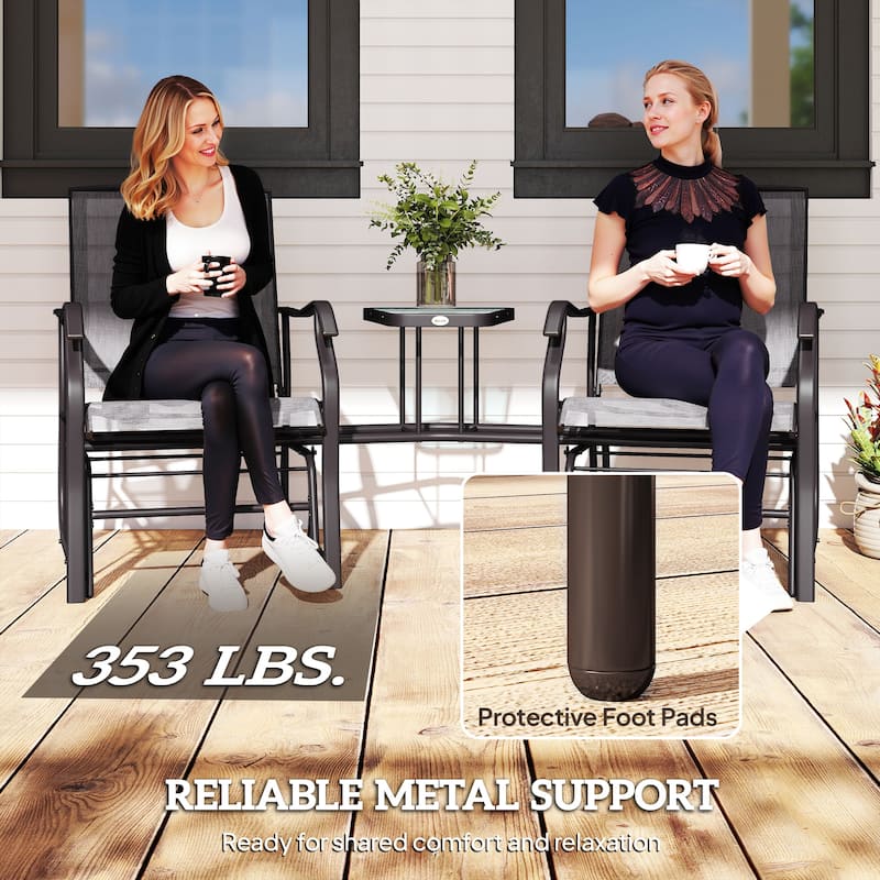 Outsunny 3-pc. Outdoor Sling Fabric Gliding Rocker Chairs w/ Table